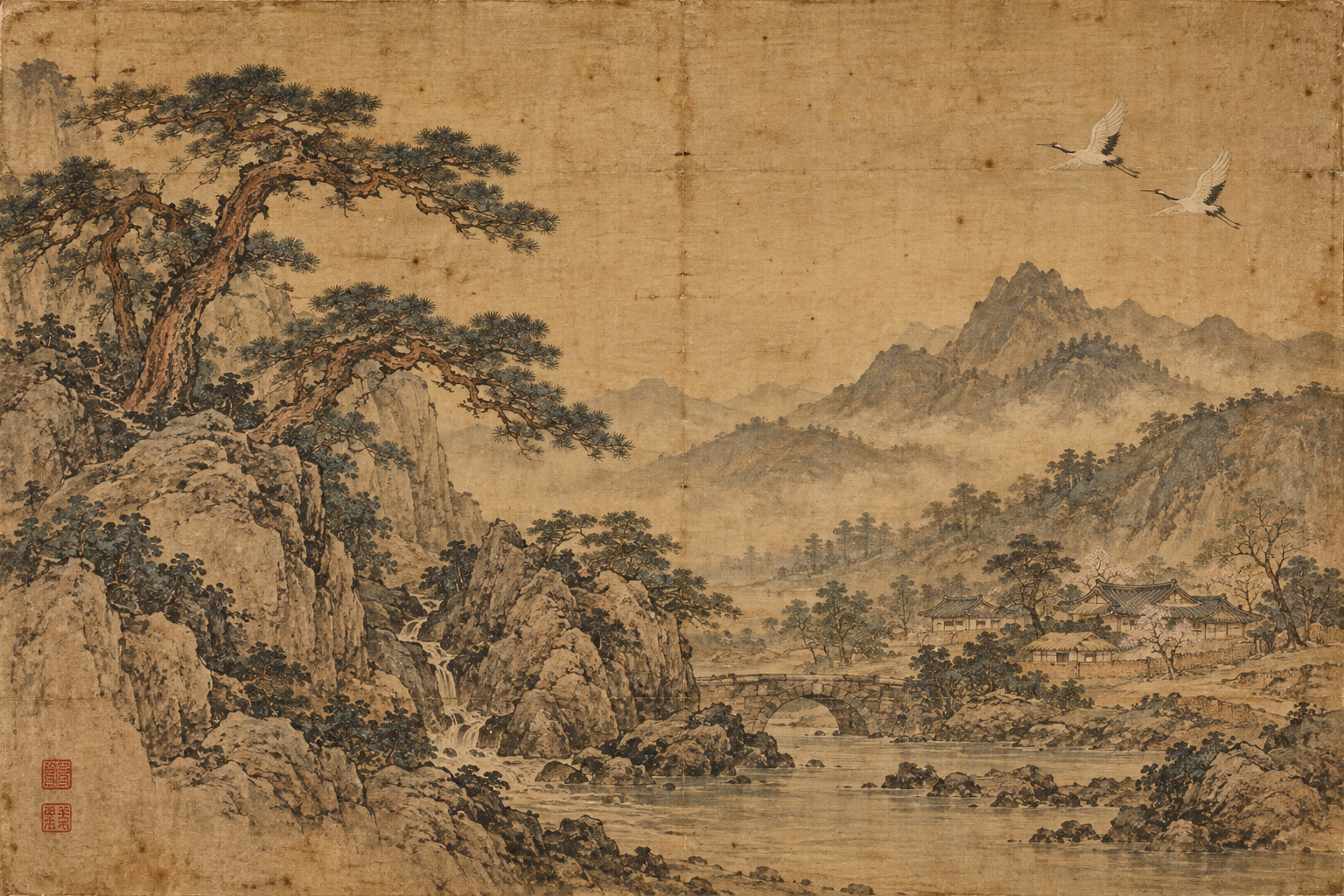 진경산수 고화 — 경기 산하 동행도